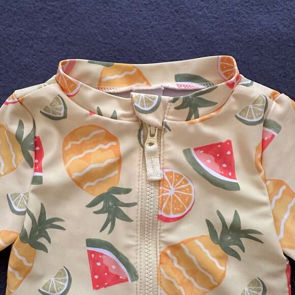 CARTER'S Baby Girls Yellow Long Sleeve Fruit Printed Rash Guard Swim Suit 6M - Picture 5 of 9